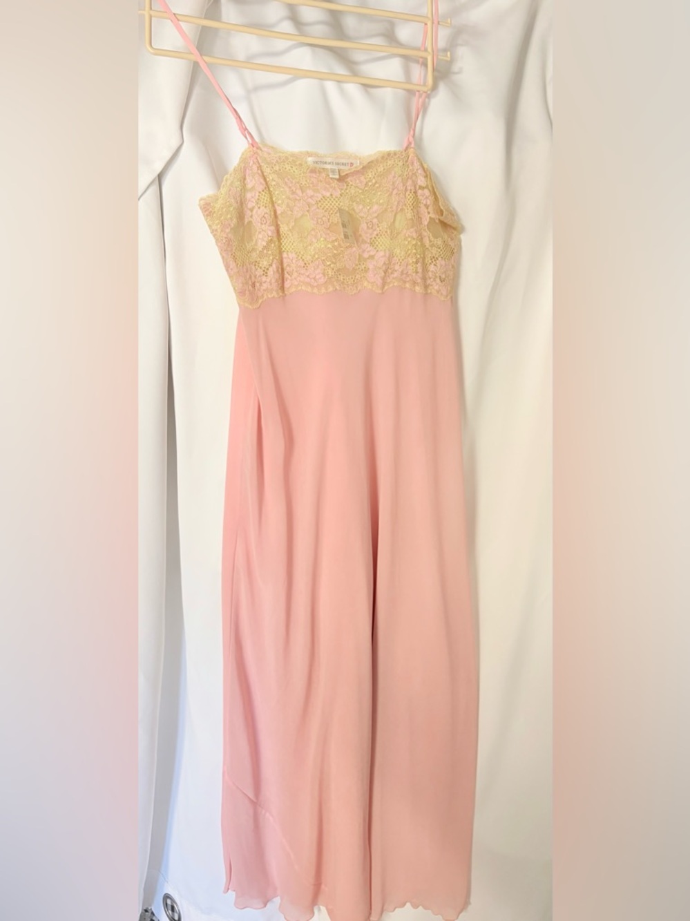 Victoria's Secret Pink Slip with Pale Yellow Lace Bodice